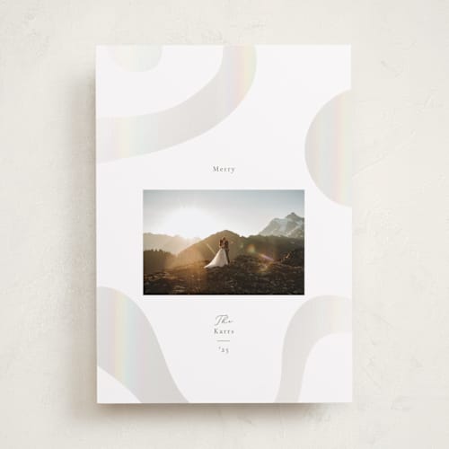 This is a smokey sage gloss press holiday cards with gloss press by Ana Sharpe called shimmer geo printing on recycled smooth signature in standard