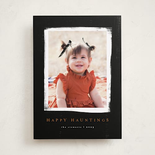 This is a noir halloween party invitations cards by Angela Garrick called happy hauntings printing on recycled smooth signature in standard