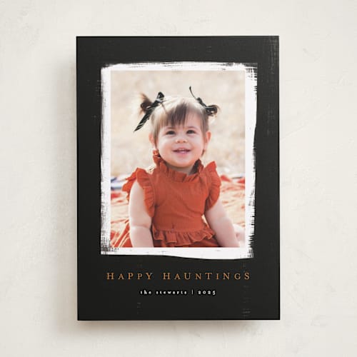 This is a noir halloween party invitations cards with standard by Angela Garrick called happy hauntings printing on recycled smooth signature in standard