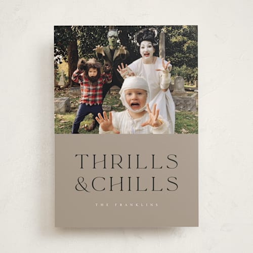 This is a parchment halloween party invitations cards by Angela Garrick called thrills and chills printing on recycled smooth signature in standard