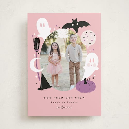 This is a candy halloween party invitations cards with standard by Corinne Malesic called little boo printing on recycled smooth signature in standard