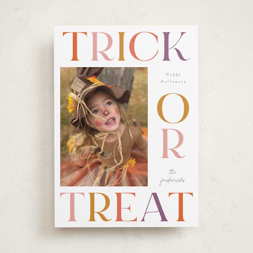 This is a candy bucket halloween party invitations cards by Jackie Crawford called bold trick or treat printing on recycled smooth signature in standard