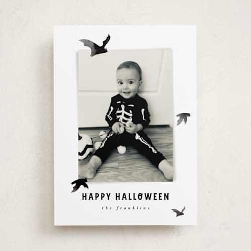 This is a midnight halloween party invitations cards by Angela Garrick called batty printing on recycled smooth signature in standard