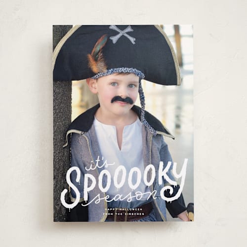 This is a ghostly halloween party invitations cards by Ashley DeMeyere called spooooky season printing on recycled smooth signature in standard
