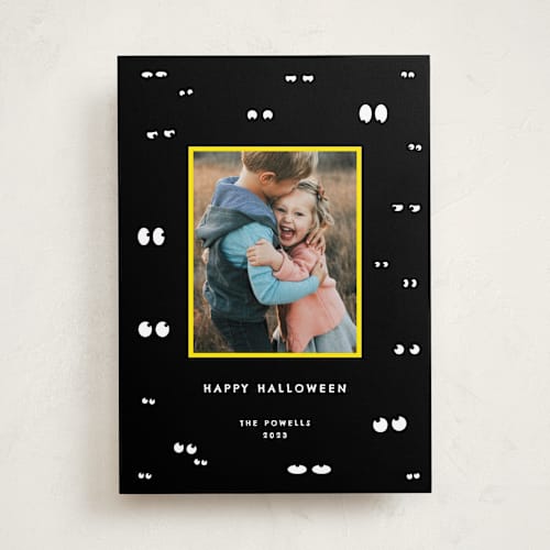 This is a darkness halloween party invitations cards by Sumak Studio called very scary eyes printing on recycled smooth signature in standard