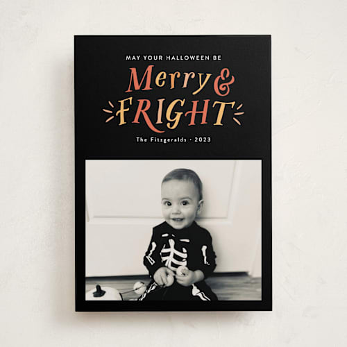 This is a candy halloween party invitations cards by Jackie Crawford called merry and fright printing on recycled smooth signature in standard