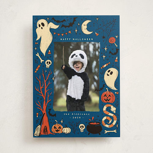 This is a midnight halloween party invitations cards by Anastasia Makarova called halloween frame printing on recycled smooth signature in standard
