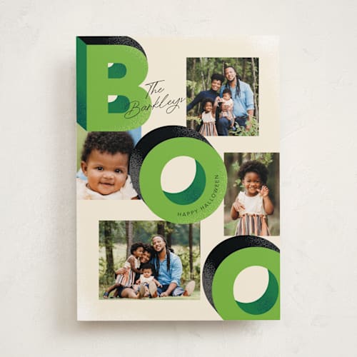 This is a lime halloween party invitations cards by Stacey Day called retro pop printing on recycled smooth signature in standard