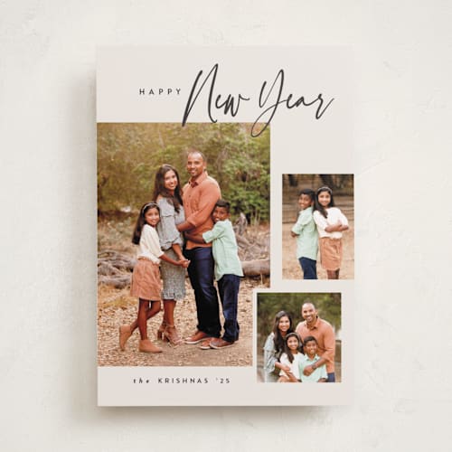 This is a ivory new year photo cards with standard by Carolyn Nicks called written out printing on recycled smooth signature in standard