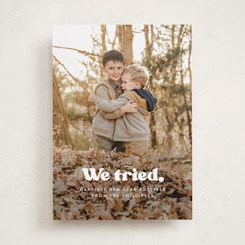 This is a snowy night new year photo cards with standard by Itsy Belle Studio called we tried. printing on recycled smooth signature in standard