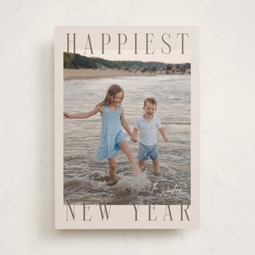This is a champagne new year photo cards with standard by Ekko Studio called headlines printing on recycled smooth signature in standard