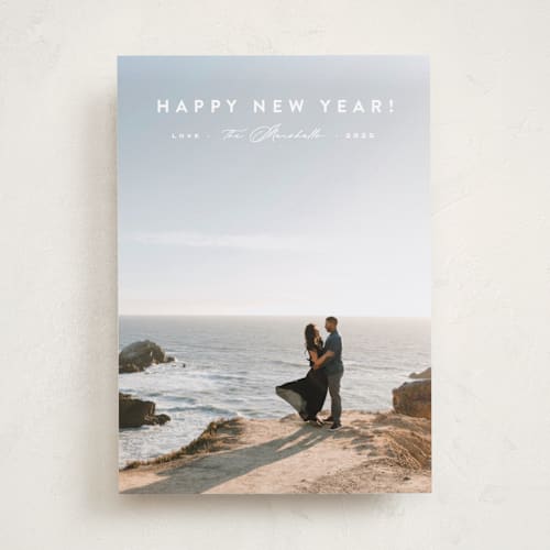 This is a snow new year photo cards with standard by Carolyn MacLaren called perfectly simple printing on recycled smooth signature in standard