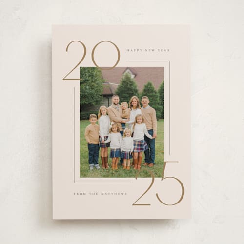 This is a golden new year photo cards with standard by Amy Kross called across printing on recycled smooth signature in standard