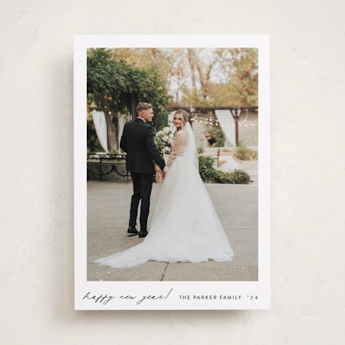 This is a snow new year photo cards with standard by Carolyn Nicks called shout! printing on recycled smooth signature in standard