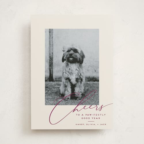 This is a mulberry new year photo cards with standard by Louise Kay called happy pets printing on recycled smooth signature in standard