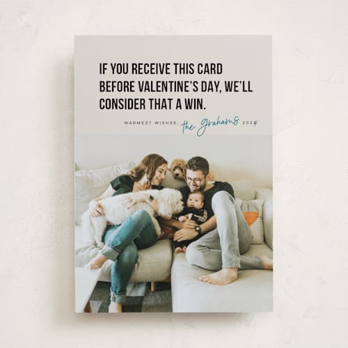 This is a denim new year photo cards with standard by Karen Glenn called new year win printing on recycled smooth signature in standard