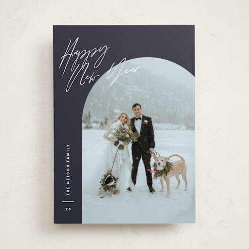 This is a midnight new year photo cards with standard by Pixel and Hank called arc over printing on recycled smooth signature in standard