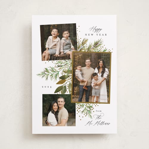 This is a honey new year photo cards with standard by Alethea and Ruth called scrapbook pines printing on recycled smooth signature in standard