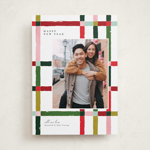 This is a gumdrop new year photo cards with standard by Carrie ONeal called knitted plaid printing on recycled smooth signature in standard