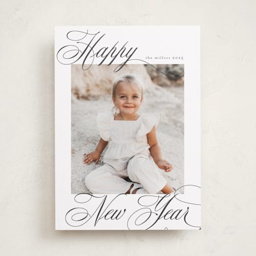 This is a ink new year photo cards with standard by Nicole Walsh called merry script printing on recycled smooth signature in standard