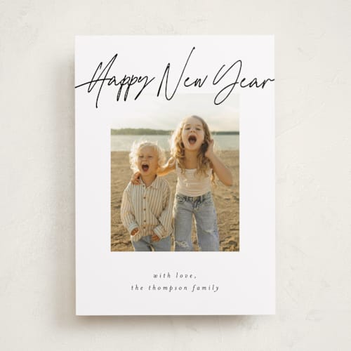 This is a noir new year photo cards with standard by AK Graphics called cheerfilled printing on recycled smooth signature in standard