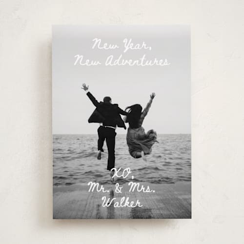 This is a winter new year photo cards with standard by Alethea and Ruth called new adventure xo's printing on recycled smooth signature in standard