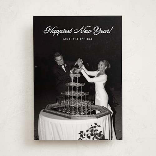 This is a oatmilk new year photo cards with standard by Carolyn MacLaren called vintage feeling printing on recycled smooth signature in standard