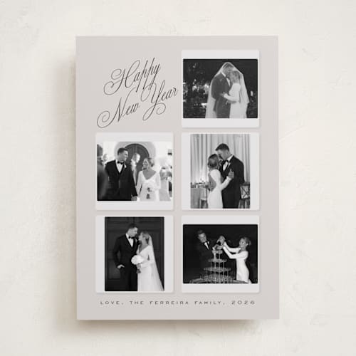 This is a mist new year photo cards with standard by Ana de Sousa called vintage vibes printing on recycled smooth signature in standard