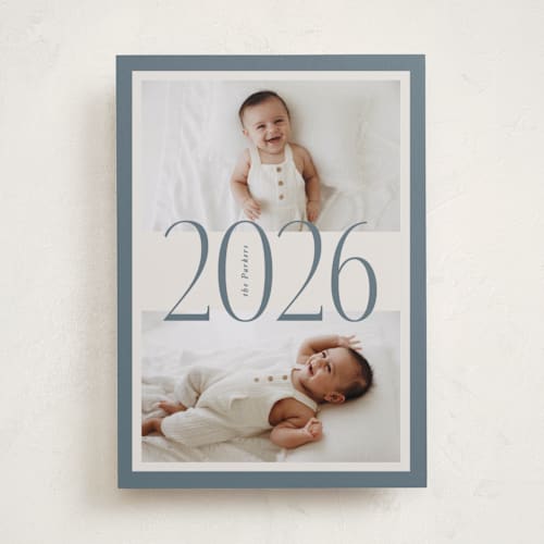 This is a denim new year photo cards with standard by Brianne Larsen called bordered year printing on recycled smooth signature in standard