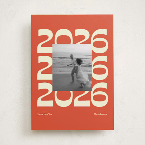 This is a tangerine new year photo cards with standard by Olivia Faye Co called minimal 2026 printing on recycled smooth signature in standard