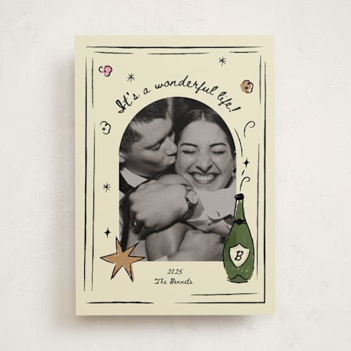 This is a champagne new year photo cards with standard by Helena Vitto called drunk in love printing on recycled smooth signature in standard