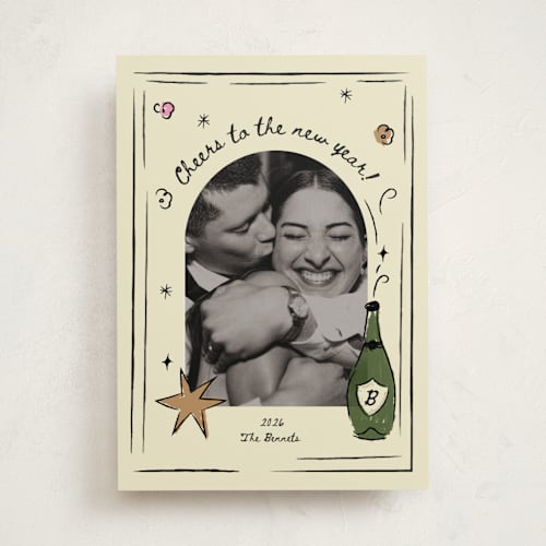 This is a champagne new year photo cards with standard by Helena Vitto called drunk in love printing on recycled smooth signature in standard
