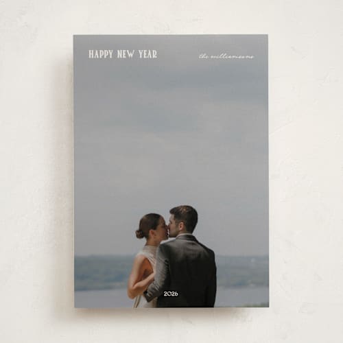 This is a cream new year photo cards with standard by Blustery August called traveller printing on recycled smooth signature in standard