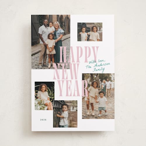 This is a bubblegum new year photo cards with standard by Cass Loh called modern collage printing on recycled smooth signature in standard