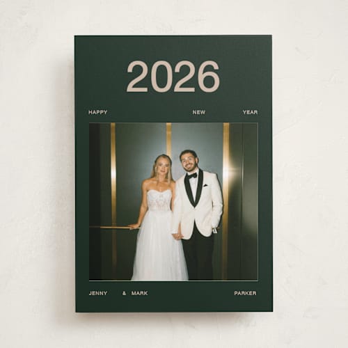 This is a evergreen new year photo cards with standard by Kelly Watkins called major printing on recycled smooth signature in standard