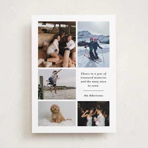 This is a snow new year photo cards with standard by Angela Garrick called treasured memories printing on recycled smooth signature in standard