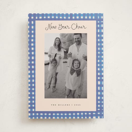 This is a ocean new year photo cards with standard by Teju Reval called bold gingham printing on recycled smooth signature in standard