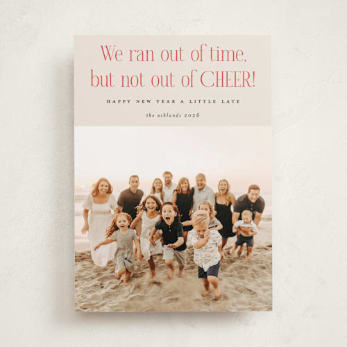 This is a eggnog new year photo cards with standard by Erica Krystek called short on time printing on recycled smooth signature in standard