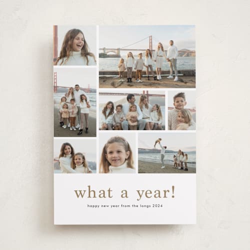 This is a cashew new year photo cards with standard by Stacey Meacham called at a glance printing on recycled smooth signature in standard