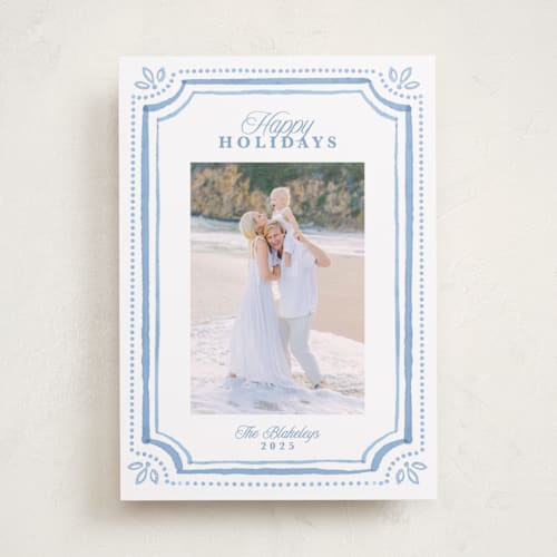 This is a blue jay new year photo cards with standard by Melanie Kosuge called fine frame printing on recycled smooth signature in standard