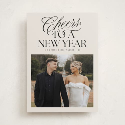 This is a coal new year photo cards with standard by Jackie Crawford called classically modern printing on recycled smooth signature in standard