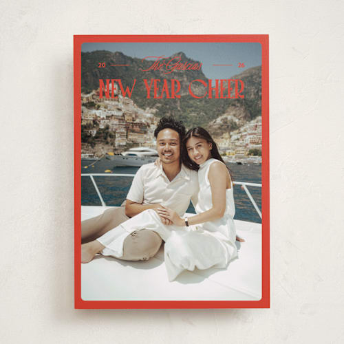 This is a peppermint new year photo cards with standard by Jenna Holcomb called bright and cheery printing on recycled smooth signature in standard