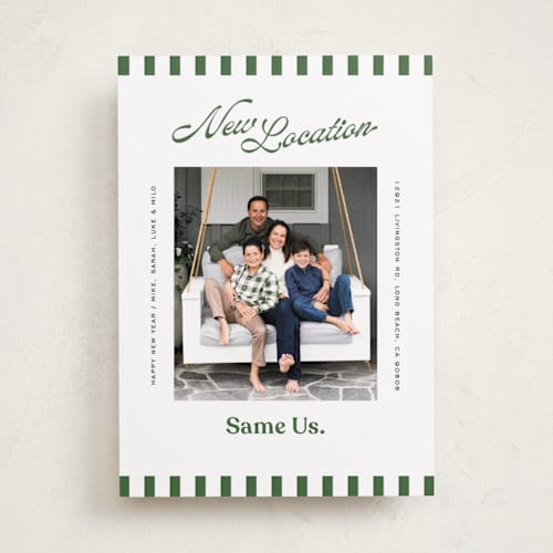 This is a spruce new year photo cards with standard by Owl and Toad called new location printing on recycled smooth signature in standard