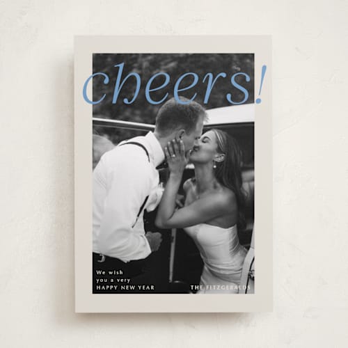 This is a sky new year photo cards with standard by Jackie Crawford called modern headliner printing on recycled smooth signature in standard