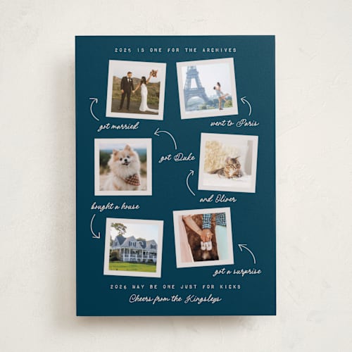 This is a blue jay new year photo cards with standard by Heather Schertzer called for the archives printing on recycled smooth signature in standard