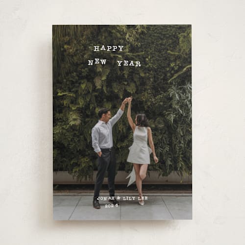 This is a winter new year photo cards with standard by Kelly Watkins called typewriter printing on recycled smooth signature in standard