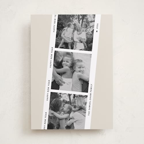 This is a vanilla new year photo cards with standard by Kelly Watkins called our memories printing on recycled smooth signature in standard