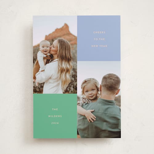 This is a berry cobbler new year photo cards with standard by Morgan Kendall called dominoes printing on recycled smooth signature in standard