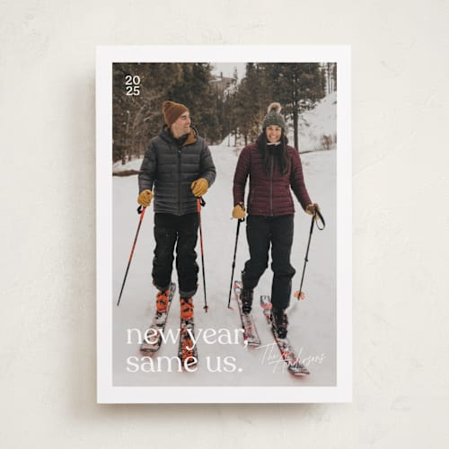 This is a snow new year photo cards with standard by Olivia Williams called thin border printing on recycled smooth signature in standard