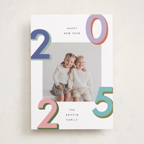 This is a candy new year photo cards with standard by Kelly Watkins called modern year printing on recycled smooth signature in standard